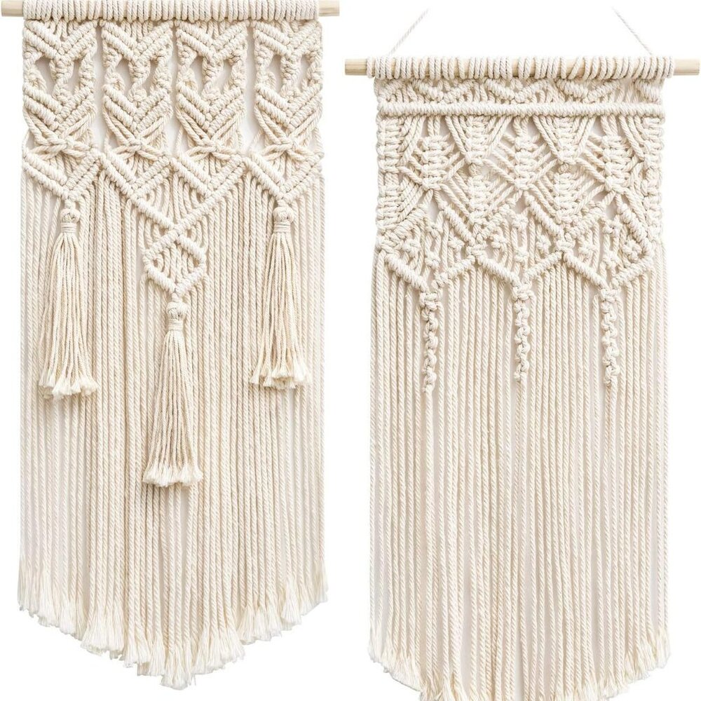 2 Macrame Woven Wall Hanging Boho Chic Geometric Farmhouse Wall Decor Pair‎ of 2